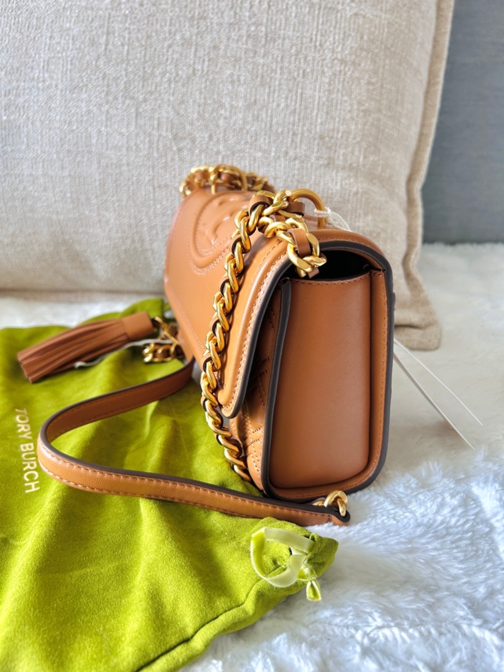 NWT🧡Tory Burch Small Fleming Shoulder Bag Convertible Chain Kobicha Brown 75576 - Picture 6 of 8